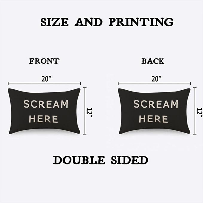 TKS MITLAN Scream Here Pillow Cover 12x20 inch Black White Phrase Pillows - Image 4