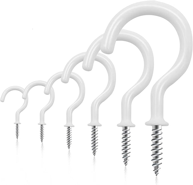 100 PCS Screw in Cup Hooks, 6 Size Vinyl Coated Screw Ceiling Wind Chimes Cup by DRTDERUITAI