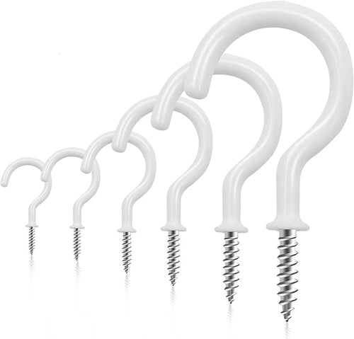 100 PCS Screw in Cup Hooks, 6 Size Vinyl Coated Screw Ceiling Wind Chimes Cup by DRTDERUITAI