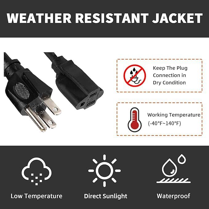 Indoor Outdoor Extension Cord Weatherproof, UL Certified, 10 Gauge 12FT Black 3 - Image 6