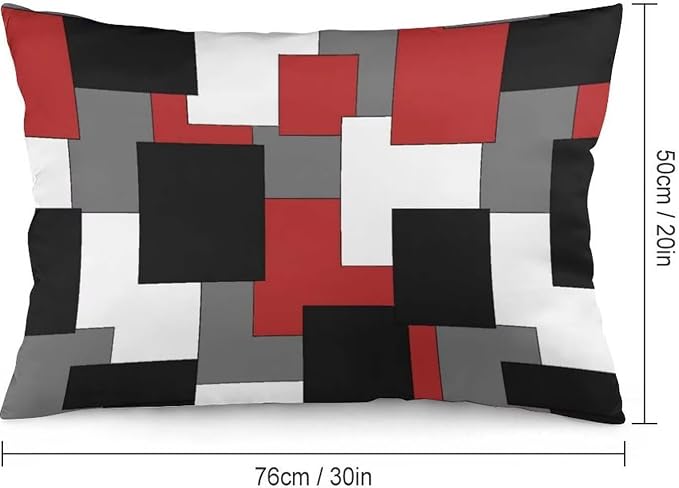 Red Black Grey White Throw Pillow Covers Set of 2 Queen Size Abstract Modern - Image 2