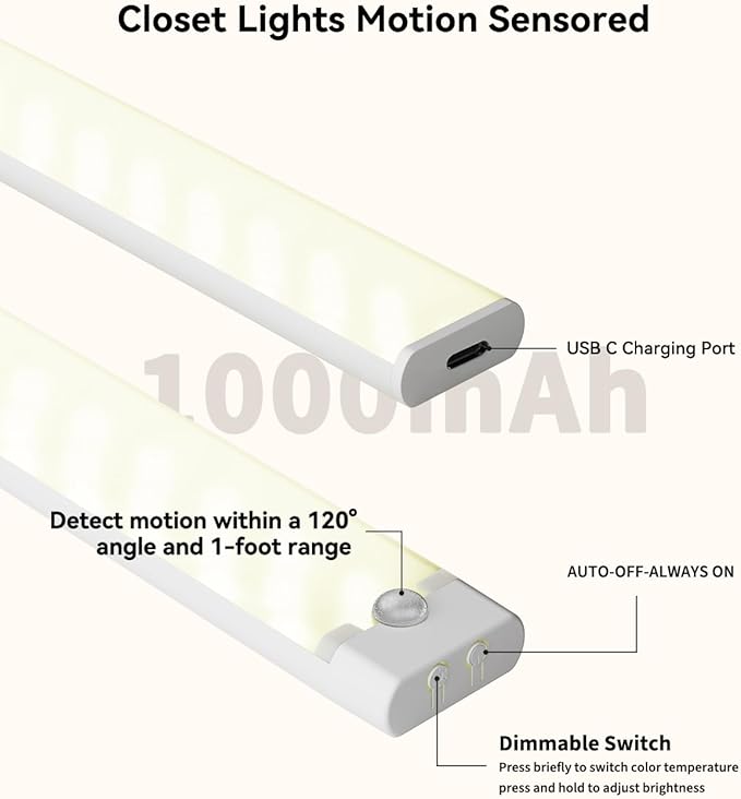 Under Cabinet Lighting Wireless, 3 Packs Rechargeable Motion Sensor Light - Image 2