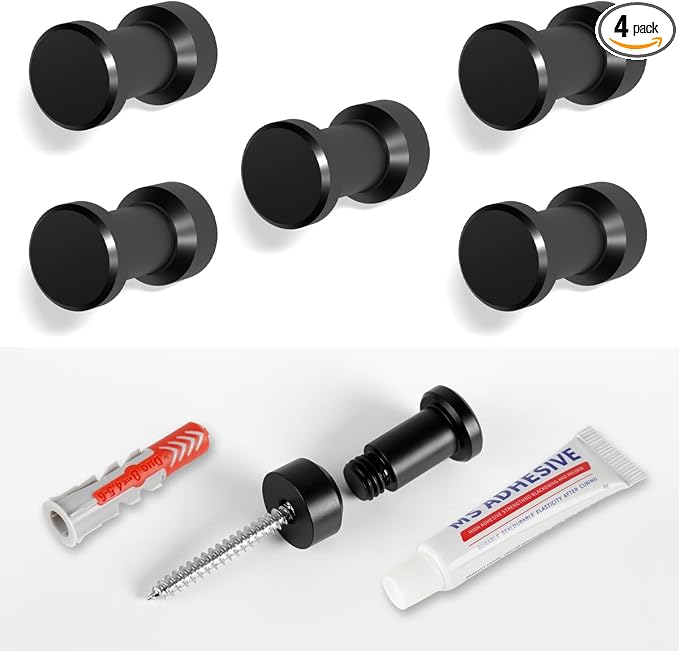 5 Packs CNC Stainless Steel Black Towel Hook：Multipurpose Wall Mount & Adhesive by HAUSIST