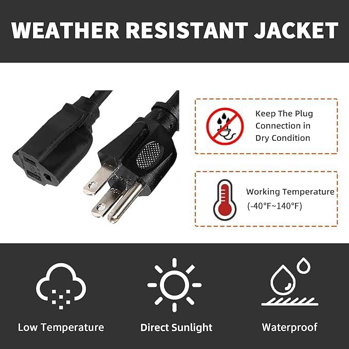 Indoor Outdoor Extension Cord Weatherproof, UL Certified, 12 Gauge 6FT Black 3 - Image 6