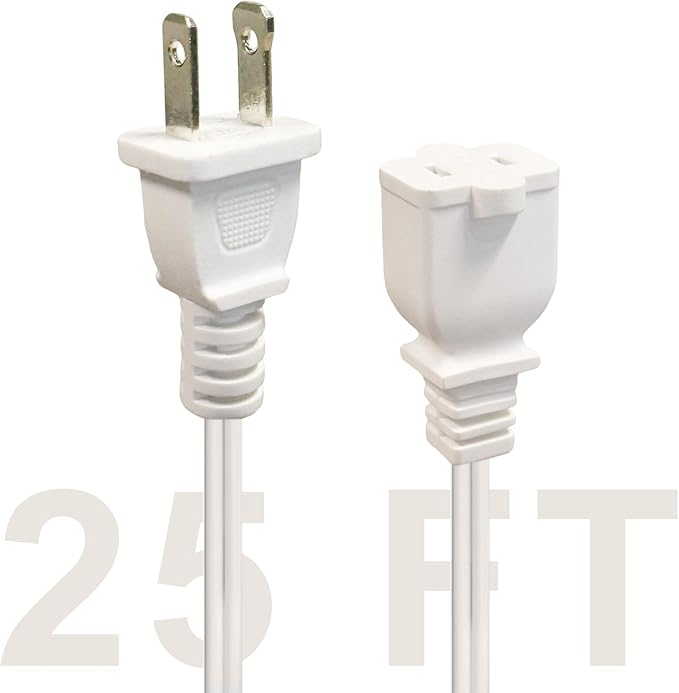 25 FT 2 Prong Extension Cord, 18AWG SPT-2 Indoor Male to Female Power Cord ETL - Image 2