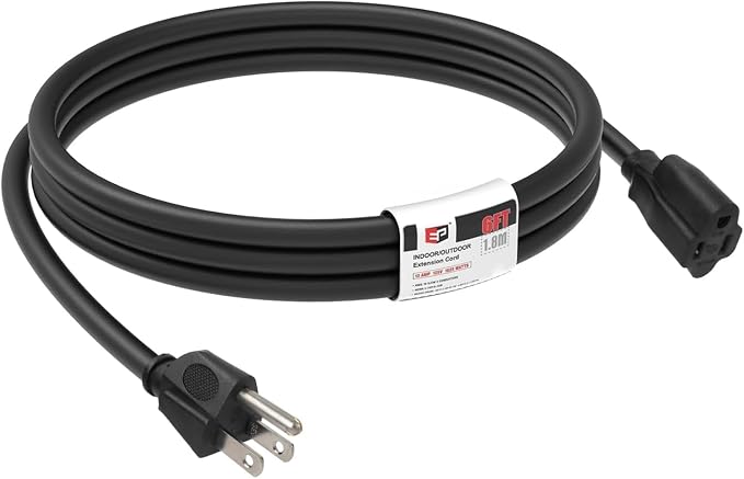 EP 6FT Black Outdoor Extension Cord, 16/3 SJTW Heavy Duty Waterproof, 3 Prong by ENERGYPRO