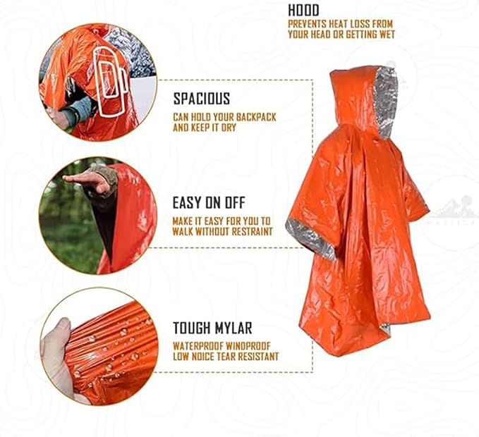 Emergency Survival Poncho Thermal Mylar Foil Coating Blanket - Image 6