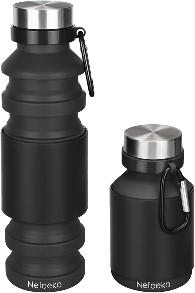 Nefeeko Collapsible Water Bottle, Reuseable BPA Free Silicone Foldable Water by Nefeeko