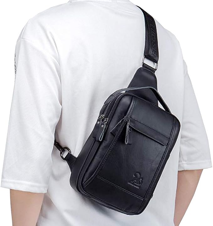 Leather Sling Bag Backpack for Men Women Outdoor Travel Hiking Business - Image 8