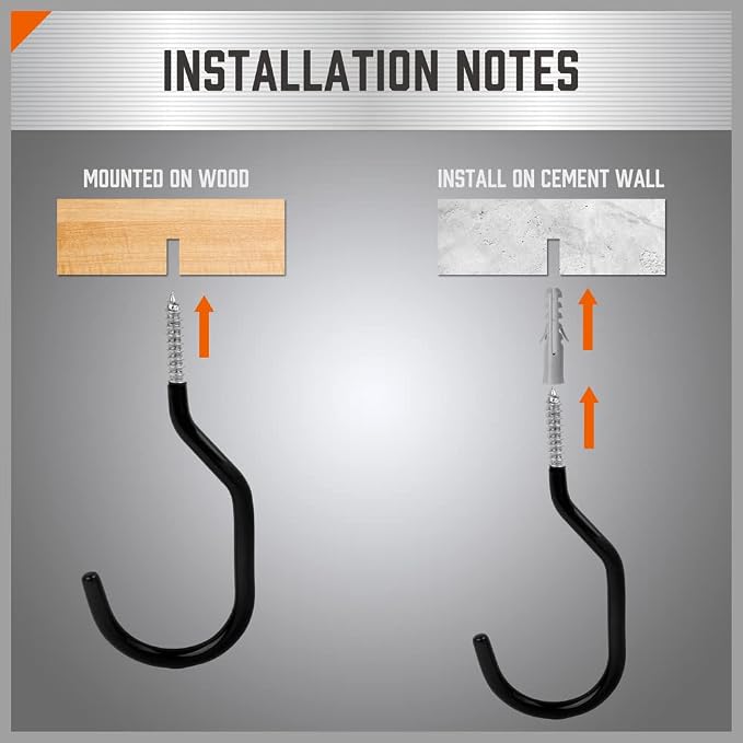HORUSDY 6-Pack Heavy Duty Garage Storage Hooks, Hoses & Cords – Steel Garage - Image 6