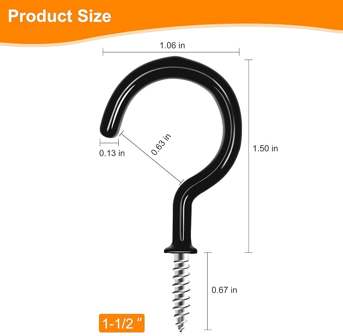 Cup Screw Hooks, 1-1/2 inch Vinyl Coated Ceiling 45 Pack Screw in Hooks Plant - Image 3