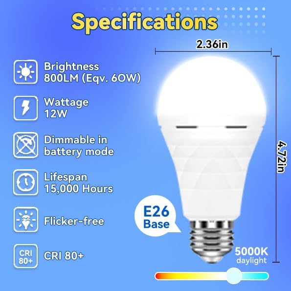 Neporal LITE PRO Rechargeable Light Bulbs, 2600mAh Large Battery Backup Light - Image 8