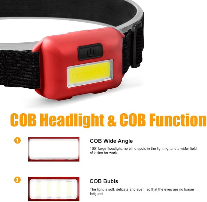 8 Pack Led Headlamp for Adults and Kids, 1.1oz/31g COB Flood Light Ultra Bright - Image 3