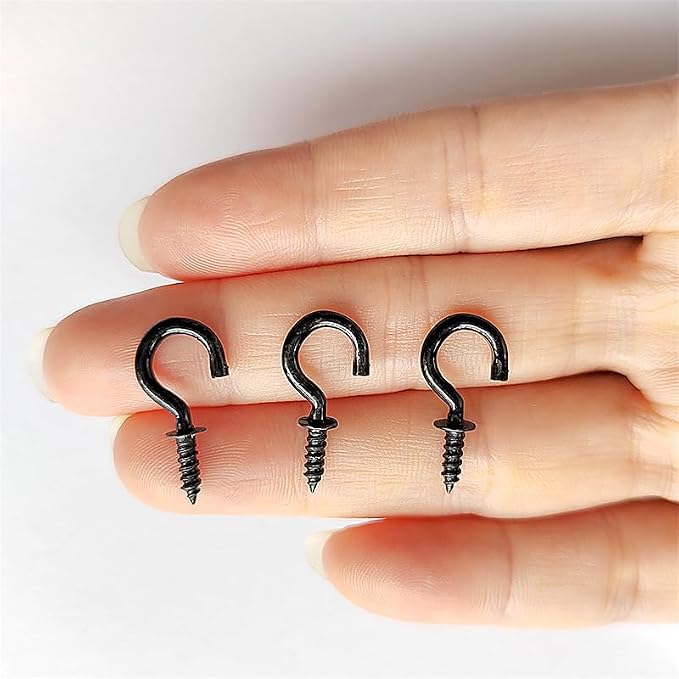 Set of 100 Nickel Plated Metallic Black Cup Hooks Small Hooks, 1/2 Inch - Image 3