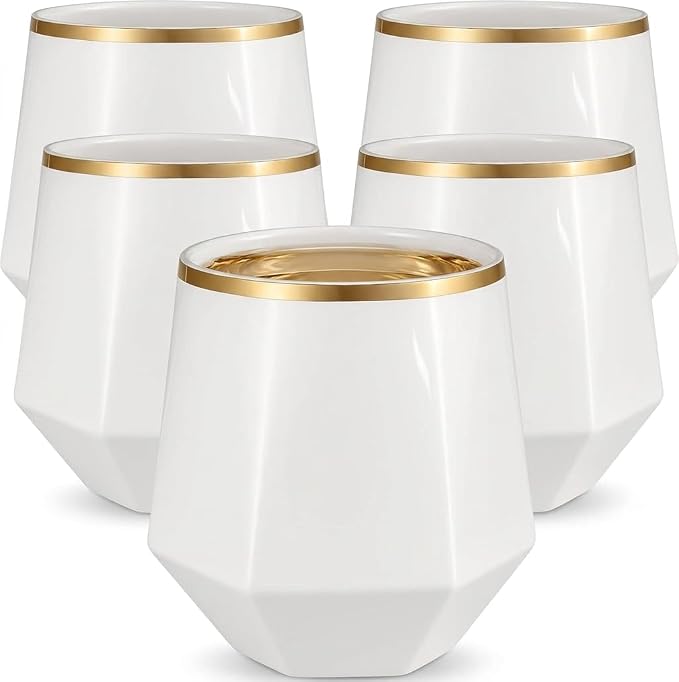 Oojami 40 Pack Diamond Stemless Plastic Wine Glasses Gold Rim, 12 Oz Disposable by Oojami