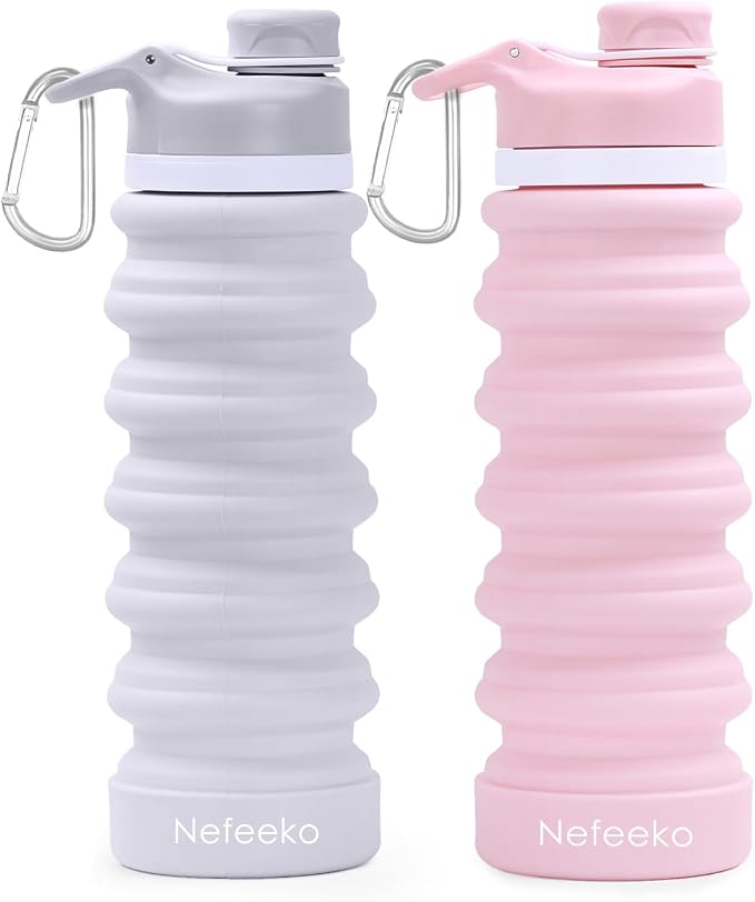 Nefeeko Collapsible Water Bottle, 26oz Silicone Foldable Water Bottles by Nefeeko