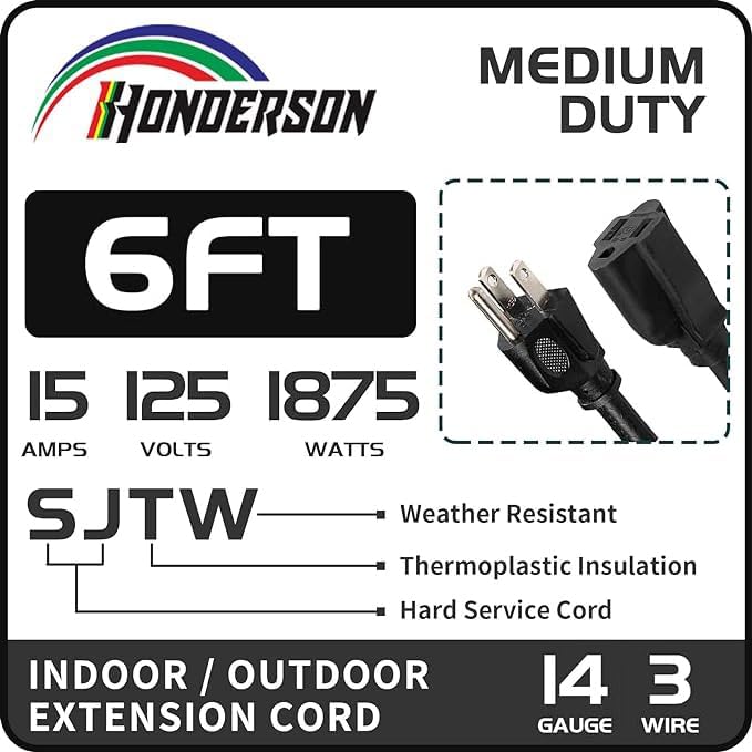 Indoor Outdoor Extension Cord Weatherproof, UL Certified, 14 Gauge 6FT Black 3 - Image 2