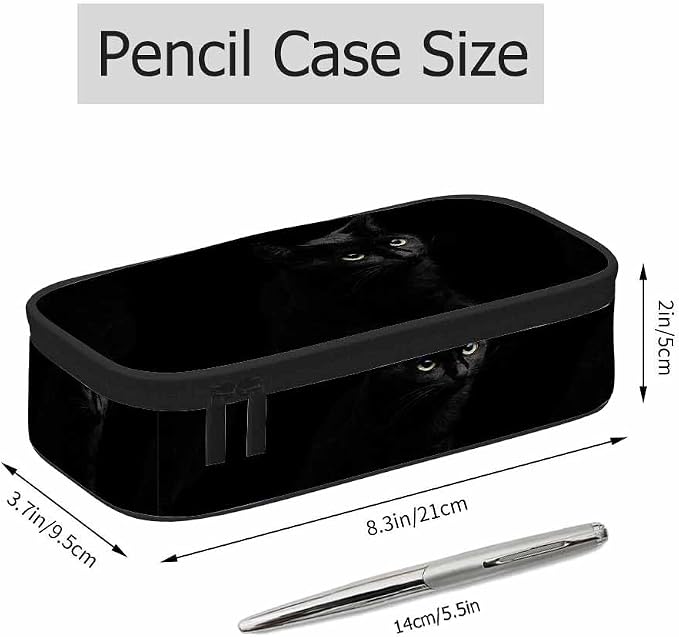 Black Cat Pencil Bag Cute Pet Animal Golden Round Eyes Big Capacity Pencil Case - Image 2