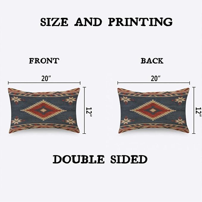 TKS MITLAN Southwest Diamond Blue Red Pillow Covers 12 x 20 Inch Indian Style - Image 2