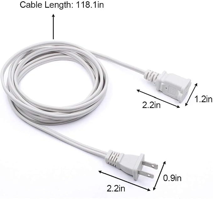 2-Pack Indoor Extension Cord 10FT, 2 Prong Extension Cords White, US - Image 3