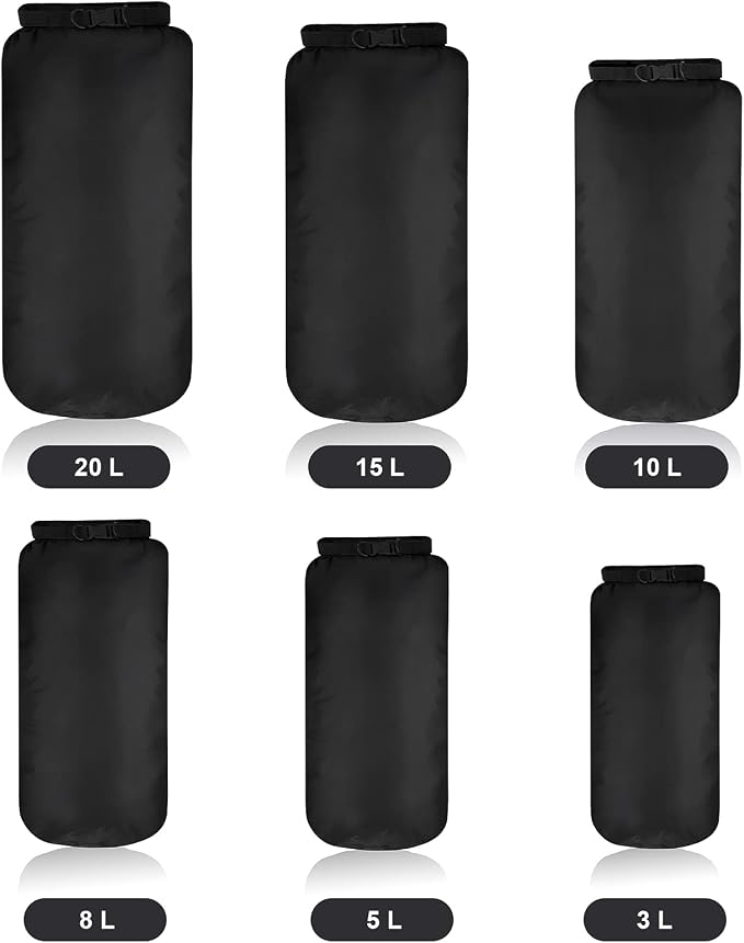 Shappy 6 Pcs Waterproof Dry Bag Set Ultralight Stuff Sack 20/15/10/8/5/3L - Image 3