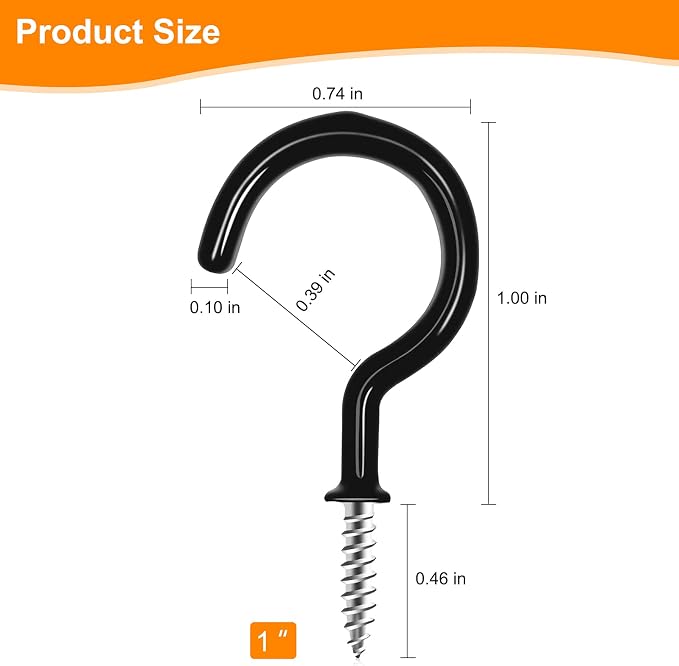 Cup Screw Hooks, 1 inch Vinyl Coated Ceiling Hooks, 100 Pack Screw in Hook - Image 3