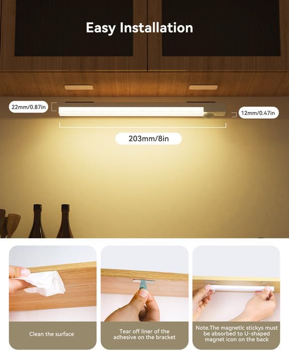 Under Cabinet Lighting 8 Inch 6-Pack, Rechargeable Motion Sensor Light Indoor - Image 3