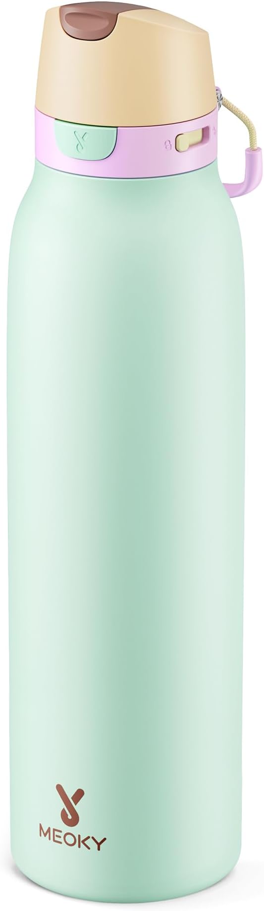 Meoky 24 oz Slim Insulated Water Bottle: Leak Proof Locking Lid, 2-in-1 Straw by MEOKY