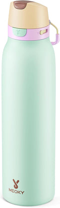 Meoky 24 oz Slim Insulated Water Bottle: Leak Proof Locking Lid, 2-in-1 Straw by MEOKY