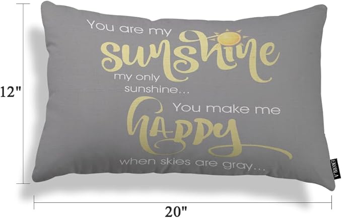EKOBLA Motivational Phrase Pillow Cover You are My Sunshine Yellow On Gray - Image 5