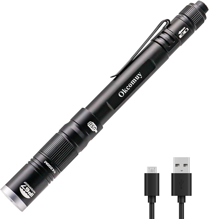 okcomuy Rechargeable LED Pen Light Flashlight, 300 Lumens IP67 Waterproof by ForPetLoversByPetLovers