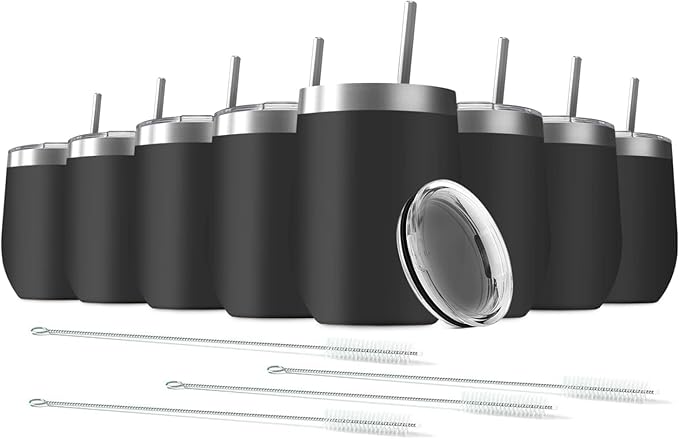 8 Pack 12 oz Stainless Steel Wine Tumbler by Deitybless