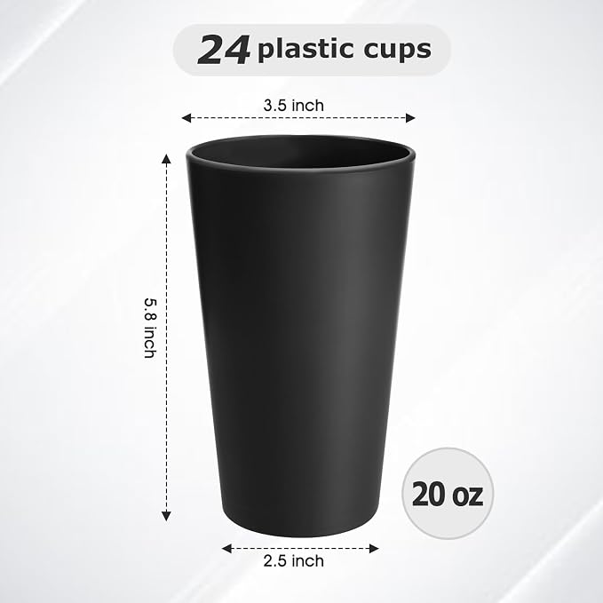 HEYCOME 24 Pcs Unbreakable Plastic Cups Set, 20 oz Reusable Plastic Cups - Image 2