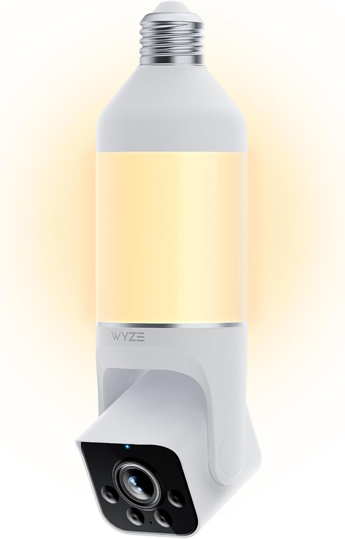 WYZE Bulb Cam Security Camera, 2K HD Outdoor Light Bulb Camera, Color Night by Amazon+Renewed