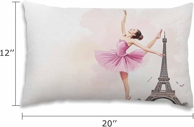 EKOBLA Eiffel Tower Rectangle Pillow Covers Paris Beautiful Ballerina Girl - Image 2
