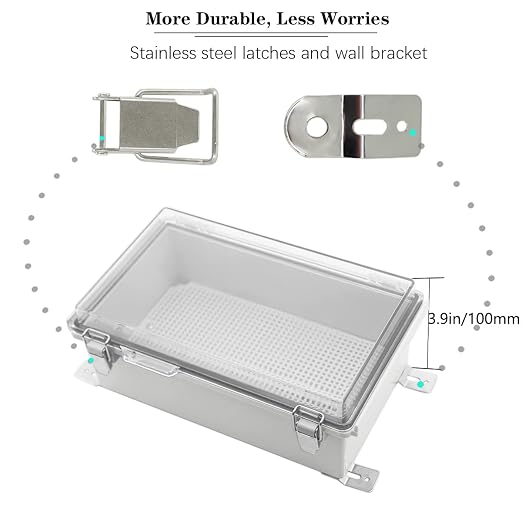 Zulkit Junction Box, IP67 Waterproof Electrical Box Hinged Clear Cover - Image 2