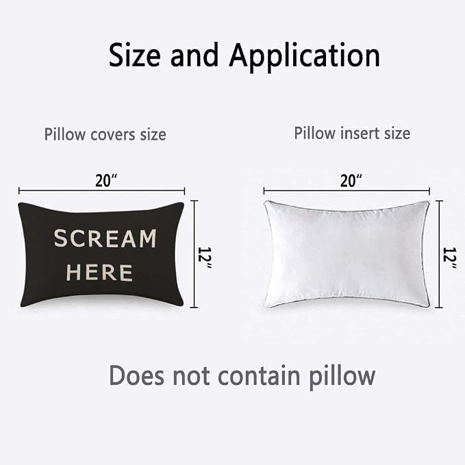 TKS MITLAN Scream Here Pillow Cover 12x20 inch Black White Phrase Pillows - Image 2