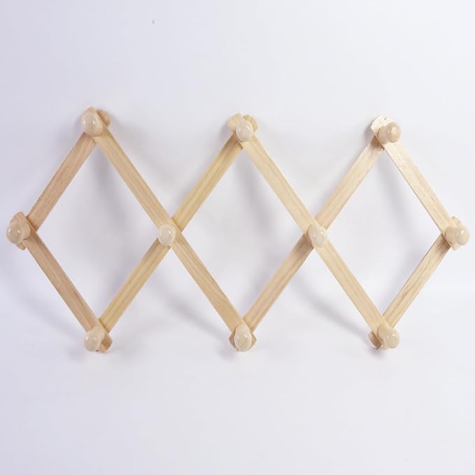 AMAPON Accordion Style Expandable Wall Wooden Coat Rack 10 Hooks Hang Hats - Image 8