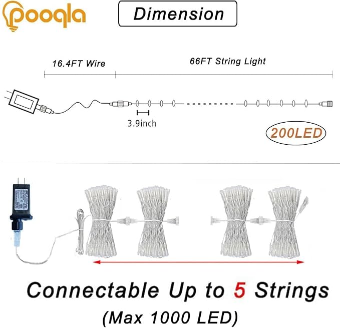 Cool White String Lights Outdoor Christmas Decoration, 66 ft 200 LED Christmas - Image 4