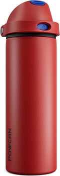 POWCAN 24 oz Steel Water Bottle: 2-in-1 Push-Button Spout & Flip Straw by POWCAN