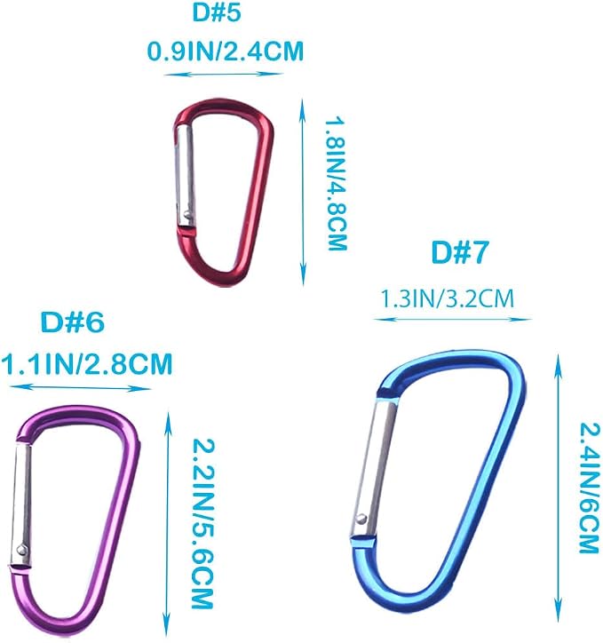 12Pcs Aluminum Carabiner D Ring, Includes Small 1.8" Carbineers, Medium 2.2" D - Image 2