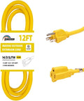 Indoor Outdoor Extension Cord Weatherproof, UL Certified, 14 Gauge 12FT Yellow by HONDERSON