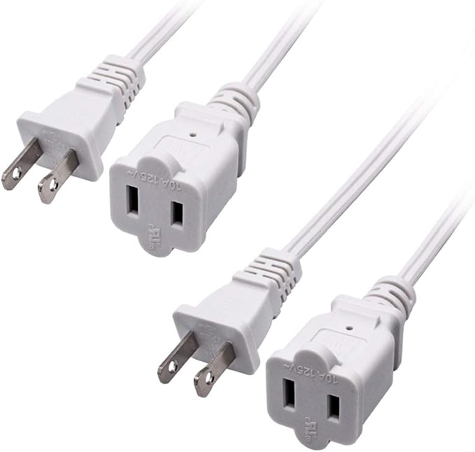 2-Pack Indoor Extension Cord 10FT, 2 Prong Extension Cords White, US by Yeatel