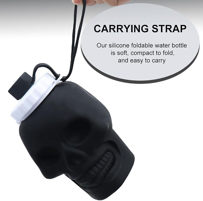 Collapsible Silicone Water Bottle 22oz/650ml, Skull Pattern Foldable Water - Image 3