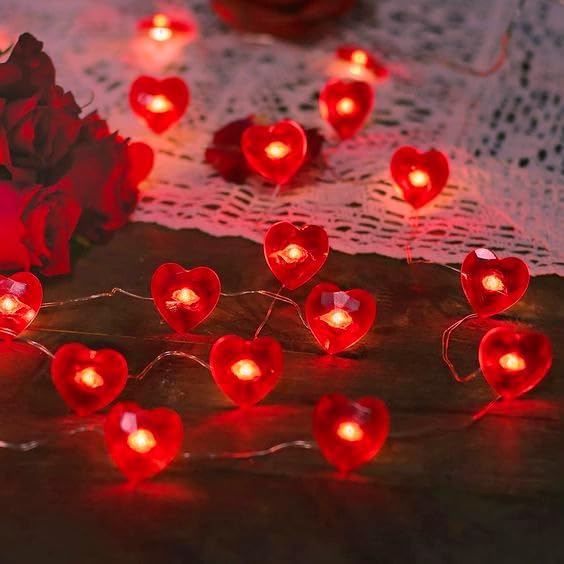 10FT Red Heart Fairy Lights Battery Operated - Image 7