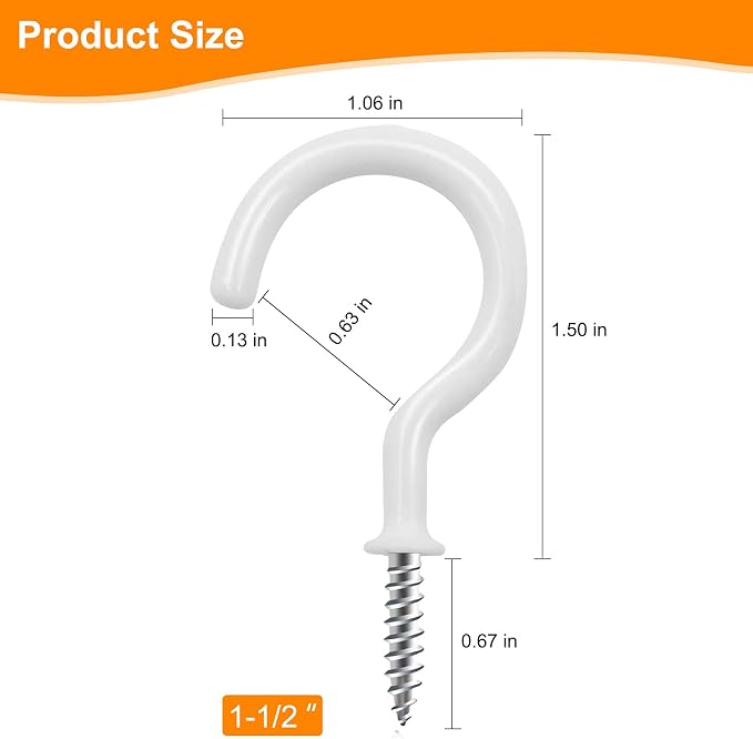 Cup Screw Hooks, 1-1/2 Vinyl Coated Ceiling 45 Pack Screw in Hooks Plant Hanger - Image 3