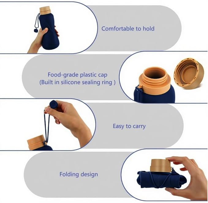 Collapsible Water Bottles, Leak Proof, Reuseable BPA Free Silicone Foldable - Image 4