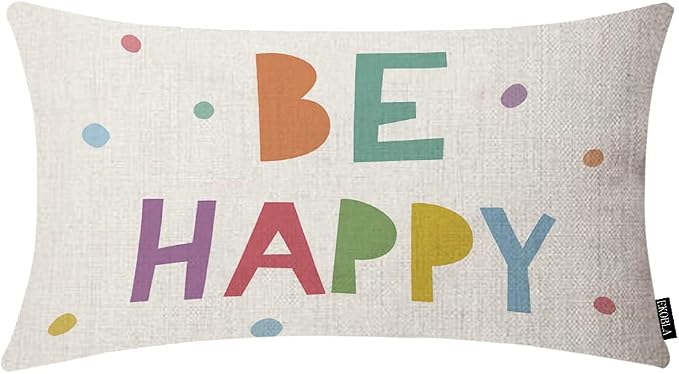 EKOBLA Be Happy Home Decorative Rectangle Pillow Cases Colorful Dots Cheerful by EKOBLA