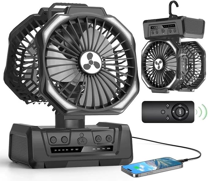 Dual Head Portable Rechargeable Fan 20000mAh Battery Powered Fan Camping by OnlyNewforYourLife