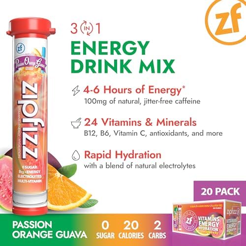 Zipfizz Daily Energy Drink Powder, Passion Orange Guava, 20 Pack | 3-in-1 - Image 3